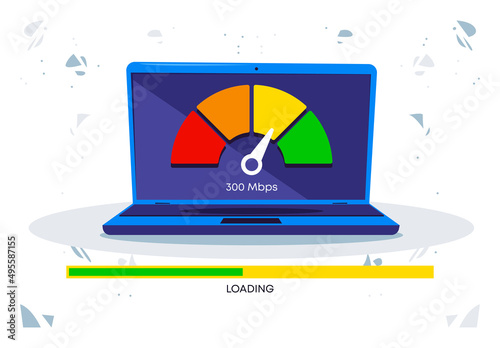 vector illustration of internet speed reduction using a laptop, download block