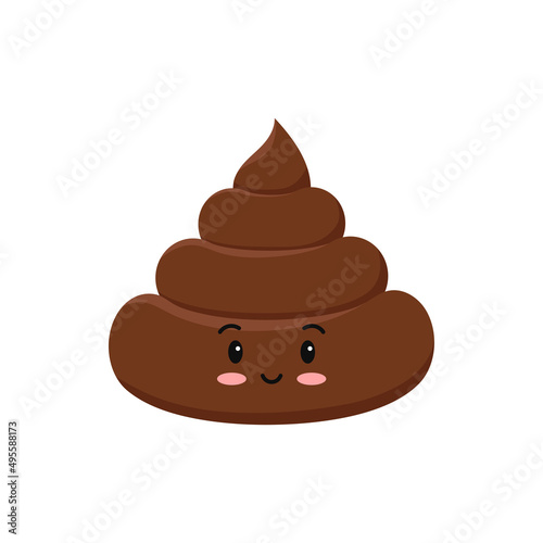 Poop cute funny smiling excrement character cartoon emoticon isolated on white background. Kawaii smile brown heap of shit emoji. Flat design vector clip art baby poo with face illustration.