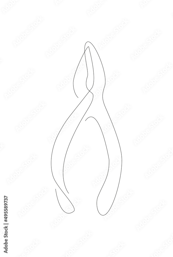 Pliers one line. haushold tool line art Pliers one line. haushold tool line art