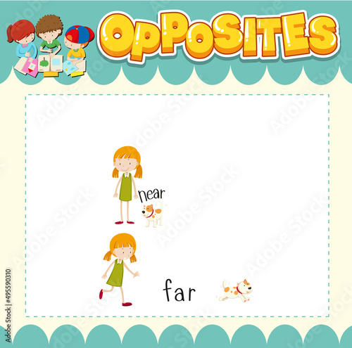 Education word card of English opposites word