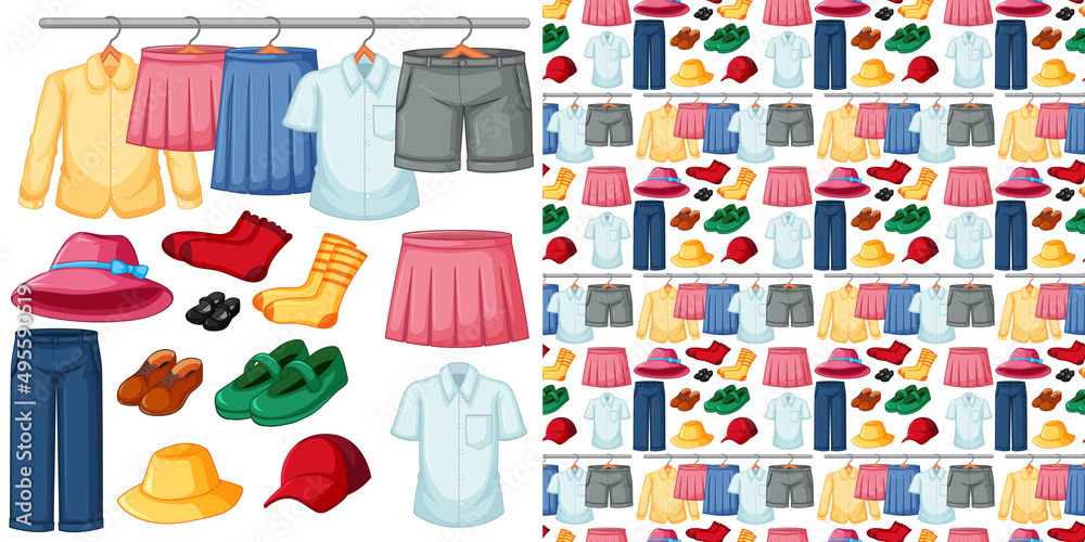 Seamless background design with cloth theme on white background Seamless background design with cloth theme on white background