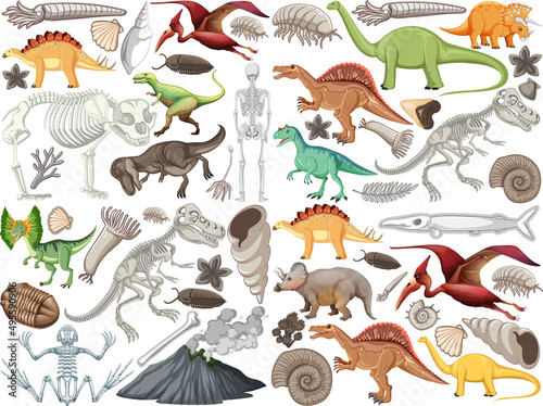 Set of different prehistoric dinosaur animal