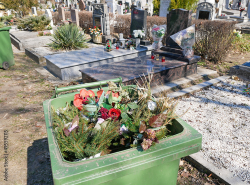 Garbage can in the public cemetery