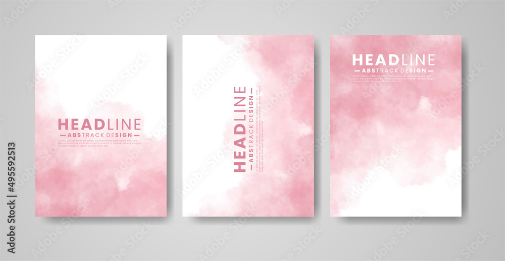Fototapeta premium Set of cards with watercolor blots. Set of cards with hand drawn blots element on white background for your design. Design for your date, postcard, banner, logo. 