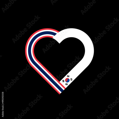 heart ribbon icon of thailand and south korea flags. vector illustration isolated on black background