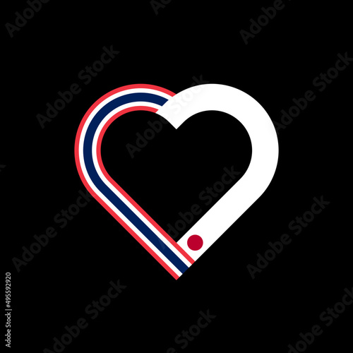 heart ribbon icon of thailand and japan flags. vector illustration isolated on black background