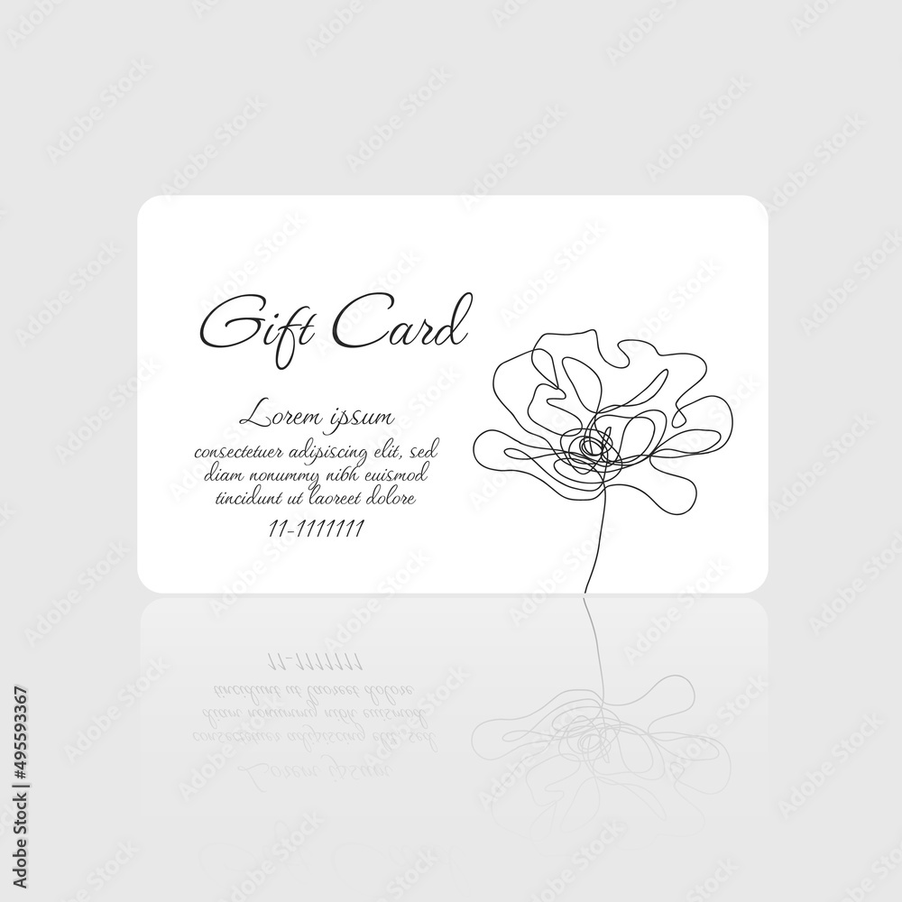 Gift card vector with elegant flower design on white background for