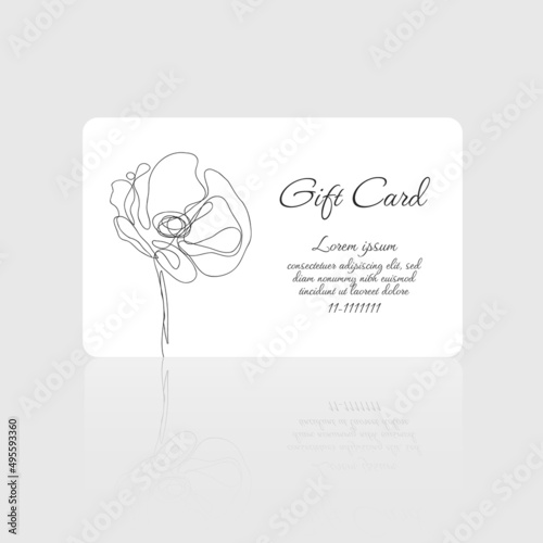 Gift card vector template with elegant flower design on white background for beauty salon, spa, massage salon. Gift card template for voucher coupon, shopping card, loyalty card. Vector design