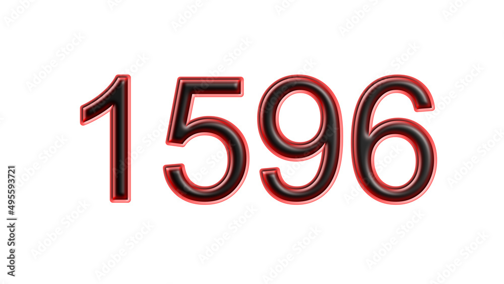 red 1596 number 3d effect white background red 1596 number 3d effect white background