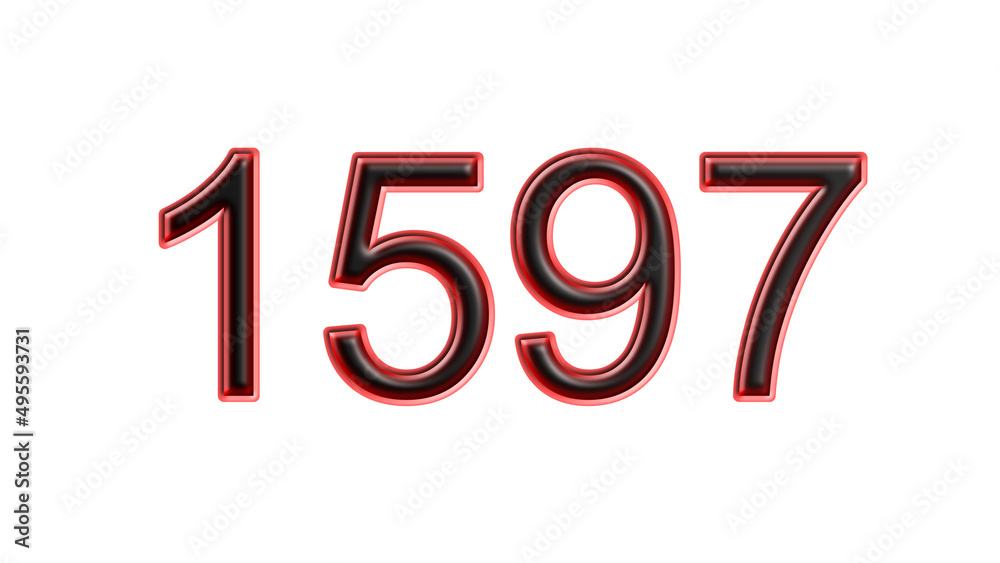 red 1597 number 3d effect white background red 1597 number 3d effect white background