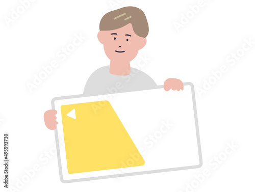 ICカードを手に持つ男性のイラスト