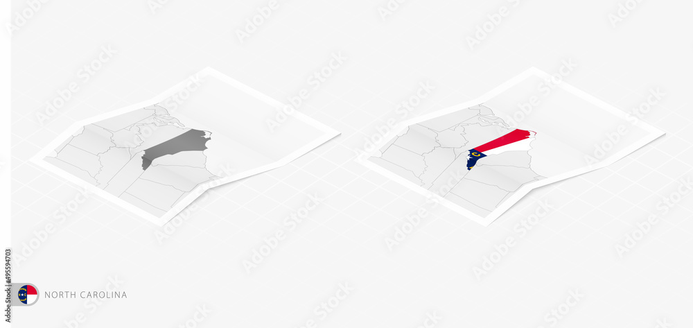 Set of two realistic map of North Carolina with shadow. The flag and ...