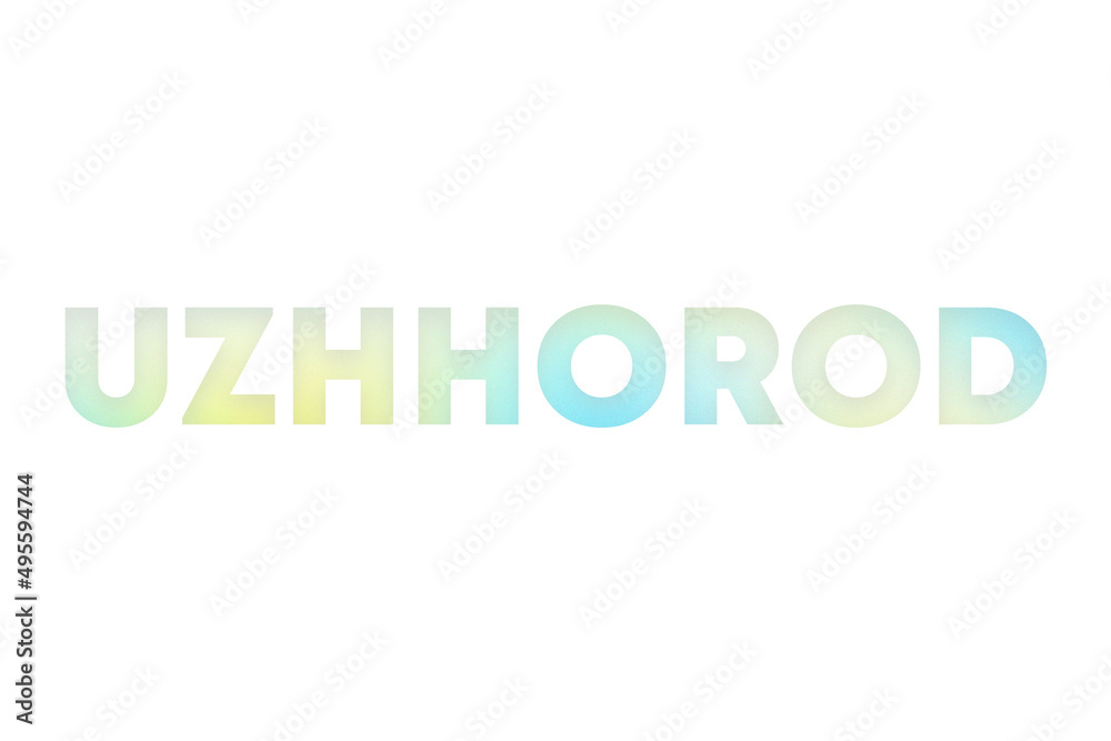 Uzhhorod type decorated with blue and yellow blurred gradient. Illustration on white, cut out clipart elements for design decoration, sticker, t-shirt print, banner, apps, web
