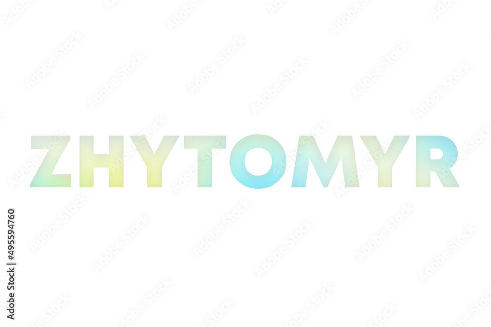 Zhytomyr type decorated with blue and yellow blurred gradient. Illustration on white, cut out clipart elements for design decoration, sticker, t-shirt print, banner, apps, web