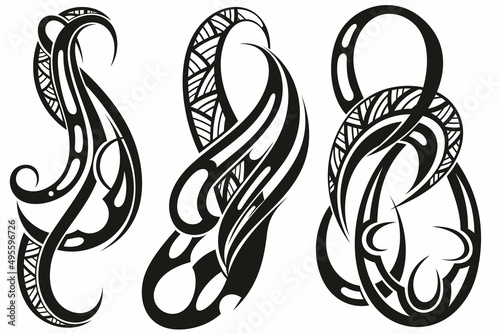 Tribal  pattern elements for tattoo men right and left hand and shoulders, art deco idea tattoos design body. Tribal design elements ornament on arms on white background