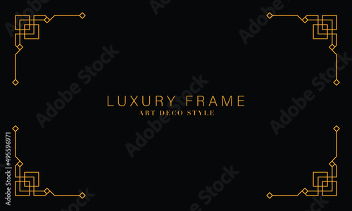 Art deco golden frames background. Vector illustration for design element, decoration, and wallpaper. Line gold vintage decorative borders isolated on black background. 