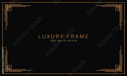 Art deco golden frames background. Vector illustration for design element, decoration, and wallpaper. Line gold vintage decorative borders isolated on black background. 