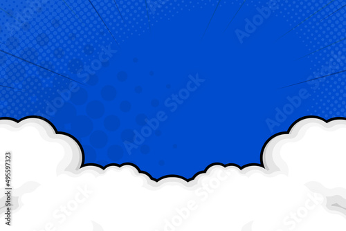 flat design comic style background with cloud on blue