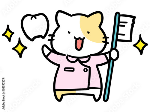 歯科衛生士なかわいいねこのキャラクターの手書き風イラスト