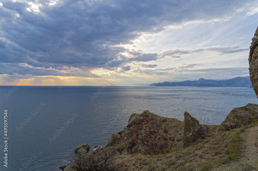 The rays of the sun over the sea. Crimea.