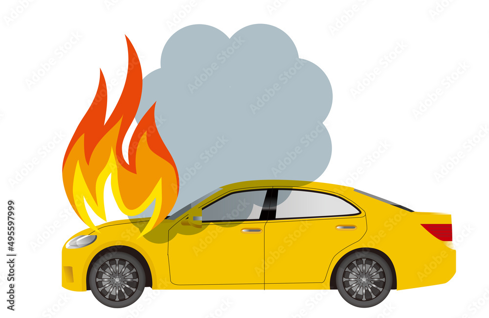 自動車の火災 事故 火事のリアルイラスト 損害保険 自動車保険のイメージ Stock Vector Adobe Stock