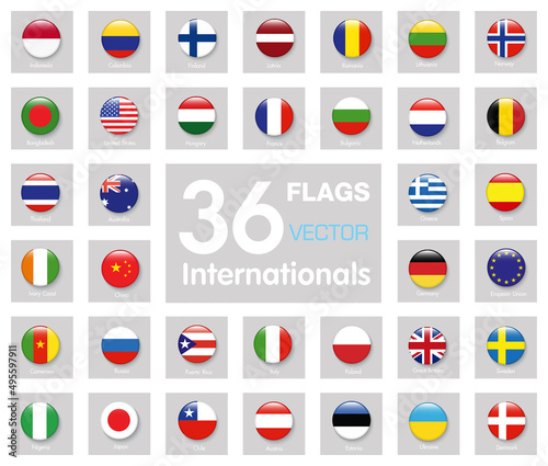 Free Download 36 Internationals World Flag icon set in Circle , vector Design Elemant illustration - GFXLoad
