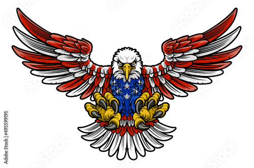 American Flag Bald Eagle Mascot Cartoon Claws photo