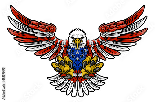 American Flag Bald Eagle Mascot Cartoon Claws