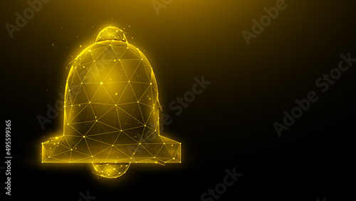 Golden bell polygonal vector illustration on a dark background. Alert symbol in polygonal style.