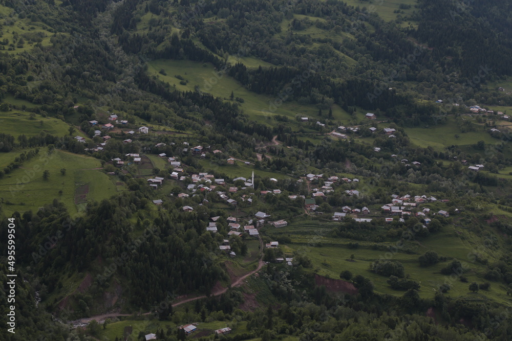 Fototapeta premium mountains and villages surrounded by green forests.turkey