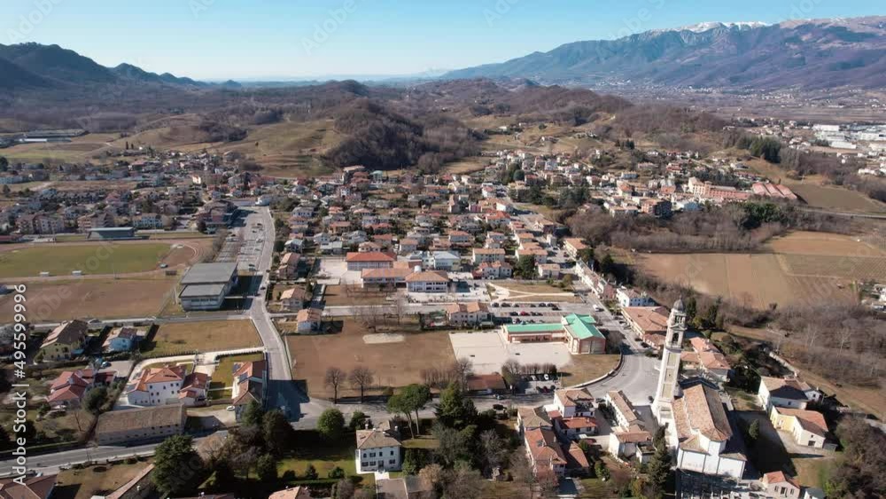 custom made wallpaper toronto digitalAerial panoramic view of Onigo village and its tower bell inside hills. Italy.