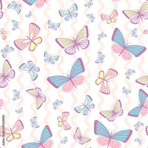 Vector butterfly spring pattern, seamless repeat background © Kati Moth