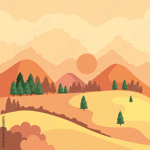 pines in sunset landscape