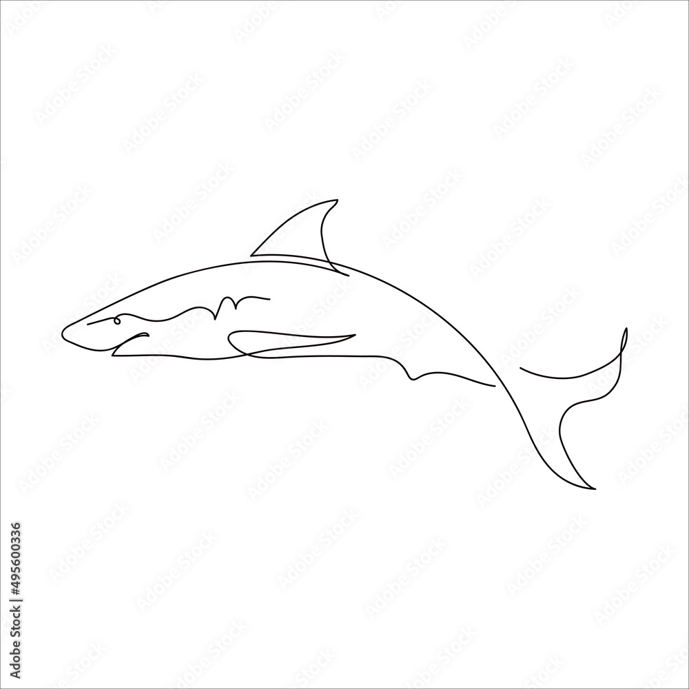 Fototapeta premium Single one line drawing shark. Continuous line draw design graphic vector