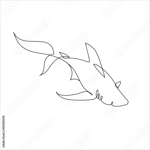 Fototapeta Naklejka Na Ścianę i Meble -  One line drawing shark. Hand drawn minimalism style vector illustration.