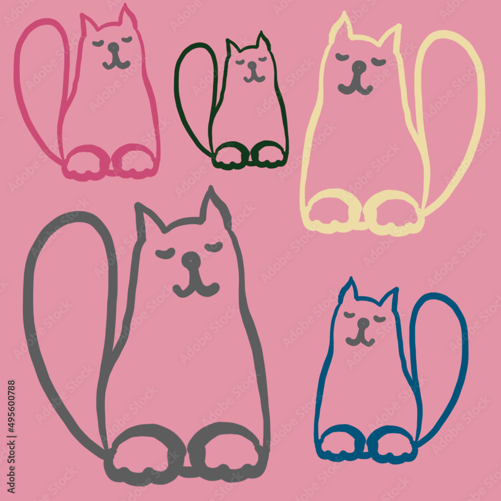 cat, linart cat,linear drawing of a cat,a balding cat,color linear ...