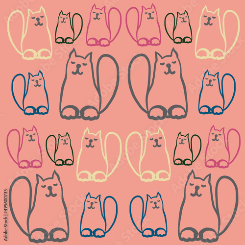 cat, linart cat,linear drawing of a cat,a balding cat,color linear drawing of a cat,a cat who loves to draw and sleep,fashionable colors 2022-2023,children's print,sleepy cat jokes,animal,cat eyes,nos