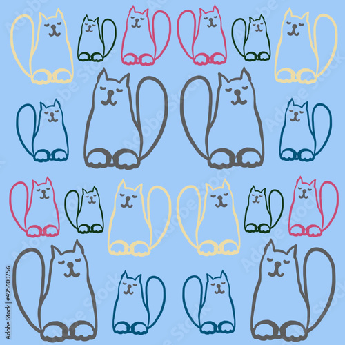 cat, linart cat,linear drawing of a cat,a balding cat,color linear drawing of a cat,a cat who loves to draw and sleep,fashionable colors 2022-2023,children's print,sleepy cat jokes,animal,cat eyes,nos