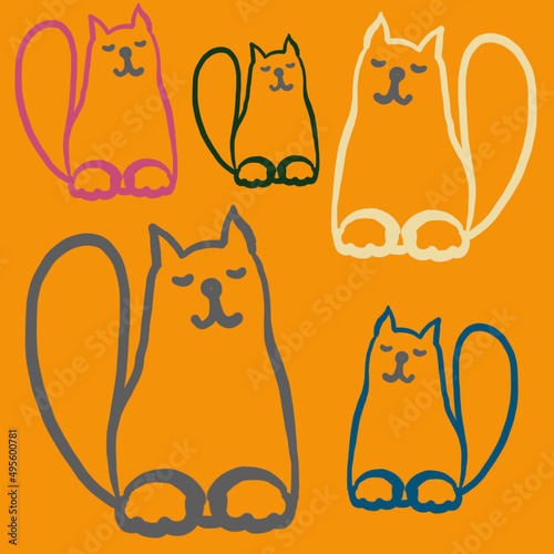 cat, linart cat,linear drawing of a cat,a balding cat,color linear drawing of a cat,a cat who loves to draw and sleep,fashionable colors 2022-2023,children's print,sleepy cat jokes,animal,cat eyes,nos