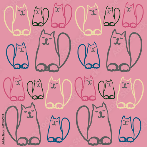 cat, linart cat,linear drawing of a cat,a balding cat,color linear drawing of a cat,a cat who loves to draw and sleep,fashionable colors 2022-2023,children's print,sleepy cat jokes,animal,cat eyes,nos