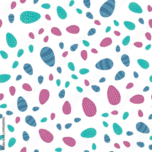 Easter egg seamless pattern in cartoon flat style. Vector illustration of spring holiday colorful background