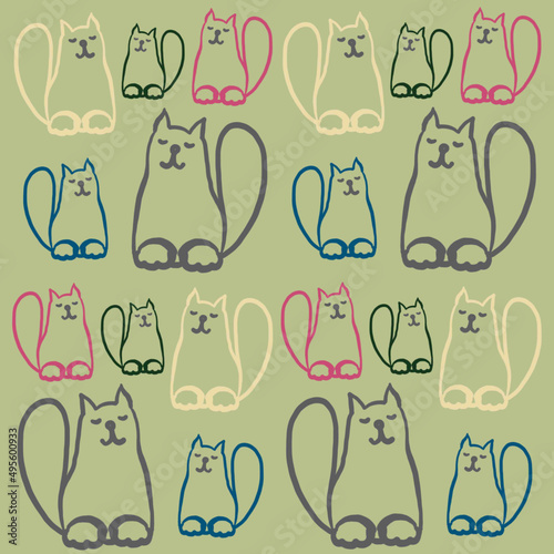 cat, linart cat,linear drawing of a cat,a balding cat,color linear drawing of a cat,a cat who loves to draw and sleep,fashionable colors 2022-2023,children's print,sleepy cat jokes,animal,cat eyes,nos