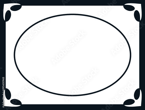 Retro oval horizontal empty photo frame. Vector vintage photographic portrait border 