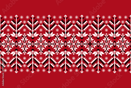 Vector illustration of Ukrainian folk seamless pattern ornament. Ethnic ornament. Border element. Traditional Ukrainian, Belarusian folk art knitted embroidery pattern - Vyshyvanka