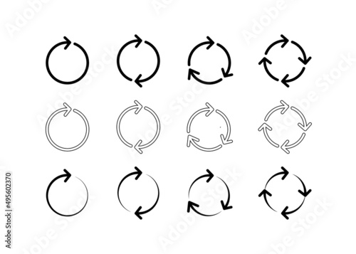 Set of black circle arrows, circular loop icon. Refresh, reload, recycle, rotation sign. Different spin arrows for infographics, web design. Vector illustration