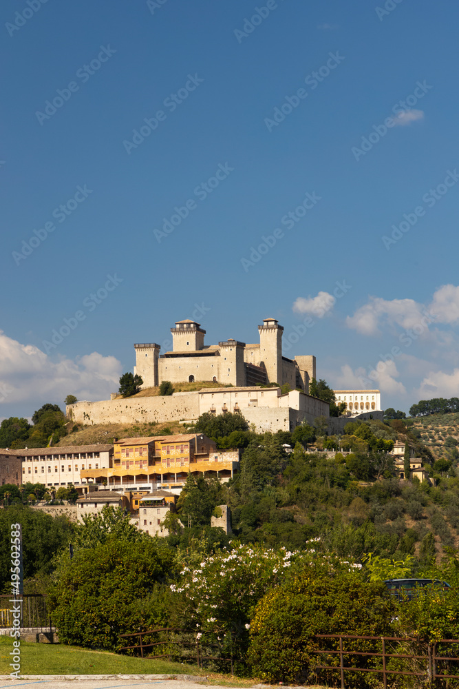 Spoleto castle with aqueduct in Umbria, Italy