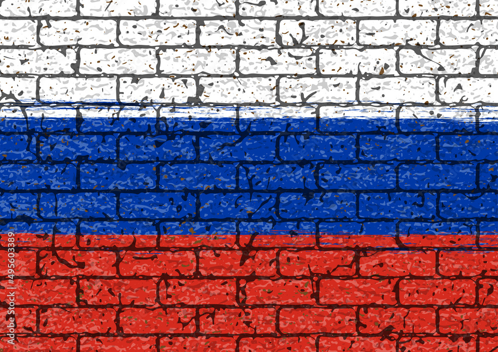 Fototapeta premium レンガの壁に描かれたロシア国旗のベクター素材