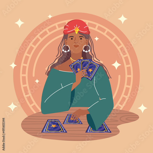 fortune teller woman with cards