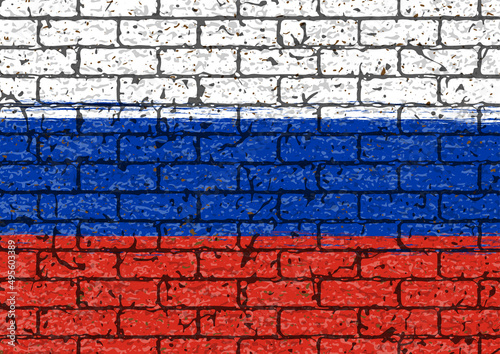 レンガの壁に描かれたロシア国旗のベクター素材