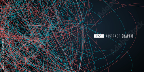 Abstract graphics composed of colored lines.